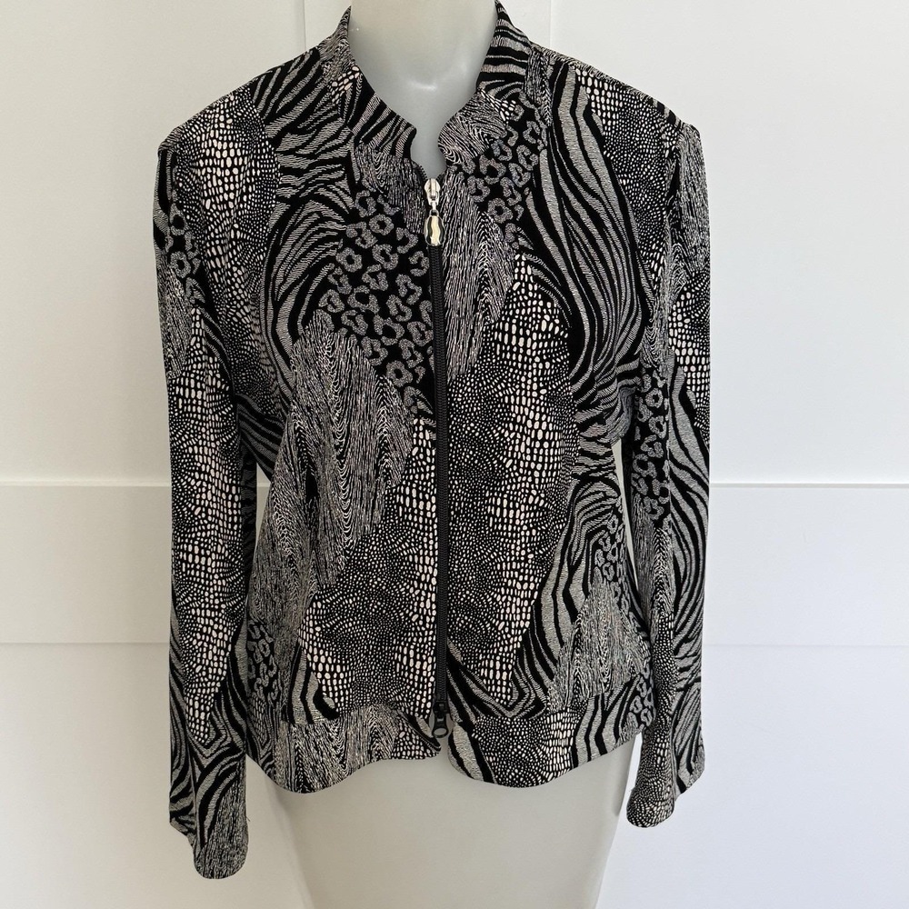 Vtg Joseph Ribkoff Multi Animal Print Y2K Retro Zip Up Jacket‎ Size US 10